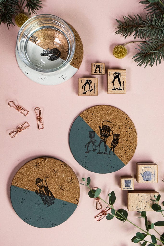 from cork coasters we conjure up a gift with paint and stamps